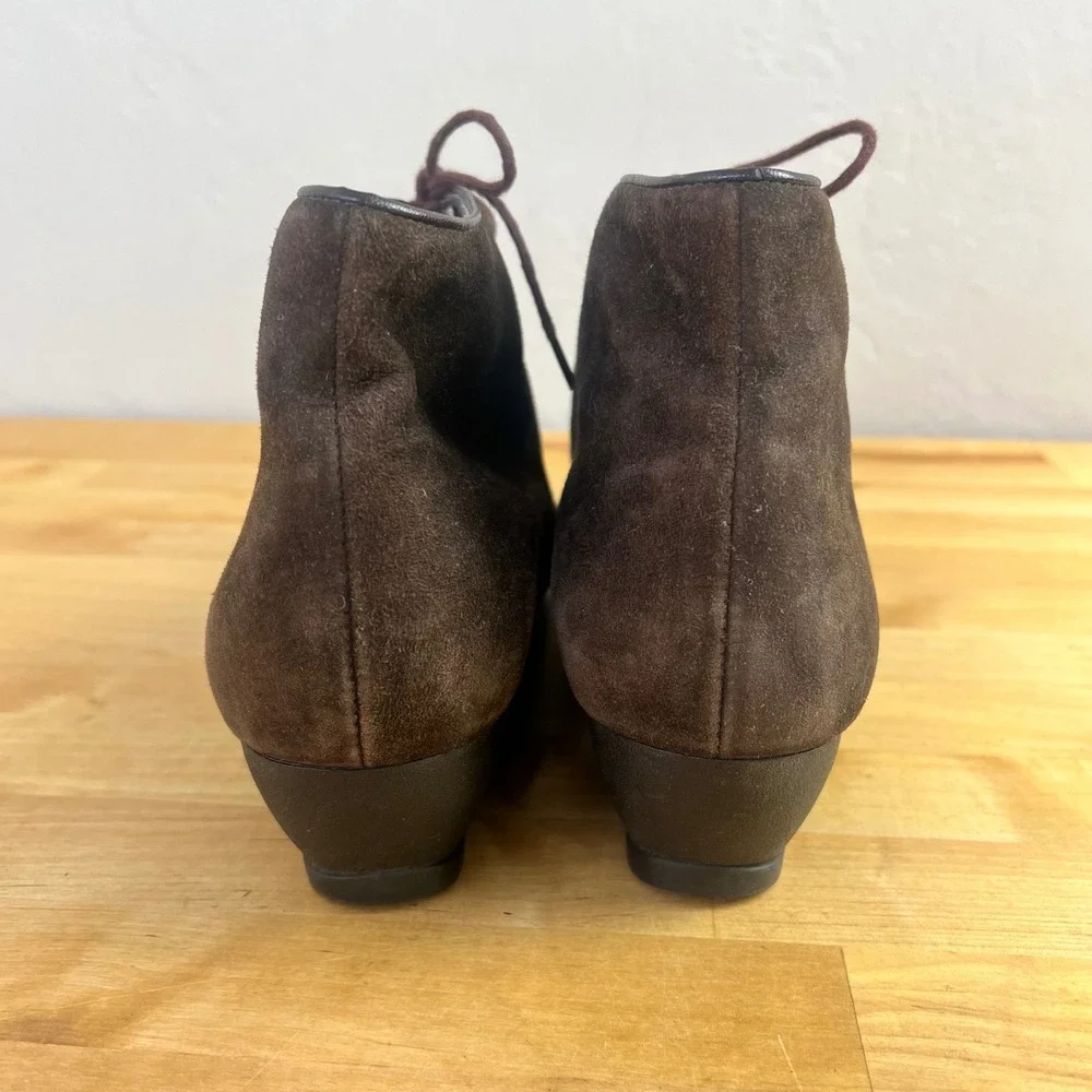 Munro Suede Leather Lace Up‎ Wedge Ankle Booties Boots Size 9.5 Brown Comfort